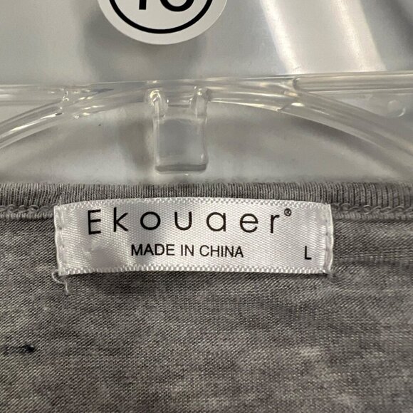 Ekouaer Women's Button Up Scoop Neck Sheer Top Long Sleeve Gray Size Large - Picture 8 of 9